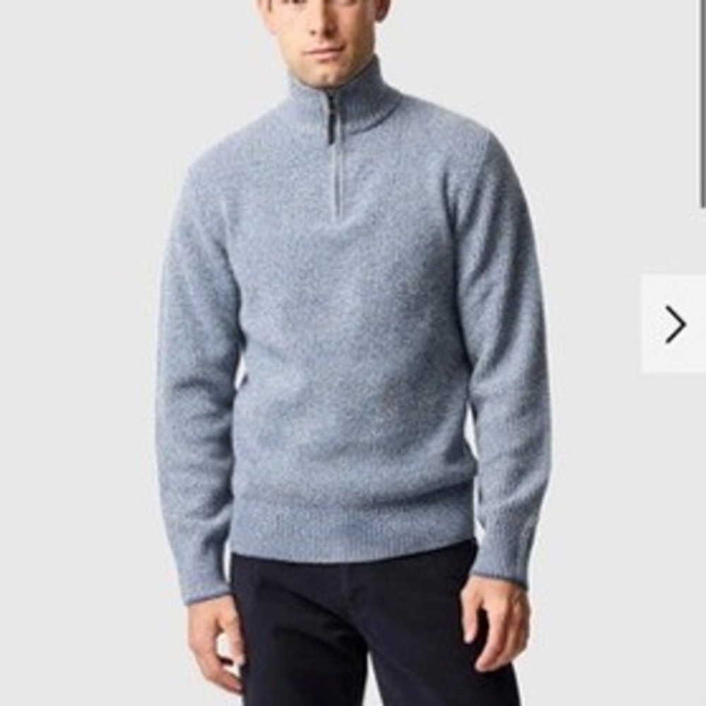 Rodd & Gunn Merino Wool 1/4 Zip Sweater Blue Tan Small Quiet Luxury‎ Preppy